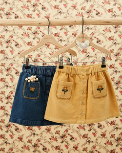 EMBROIDERED FLOWERS POCKET DENIM SKIRT - AA060A - DENIM