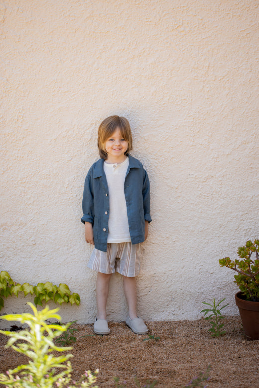 ENEKO woven linen jacket - petroleum