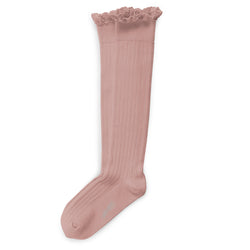 Josephine - Lace Trim Ribbed Knee-high Socks - 331 Vieux Rose