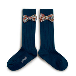 Mathilde - Ribbed Knee-high Socks with Liberty Bow - 044 - Nuit Etoilée