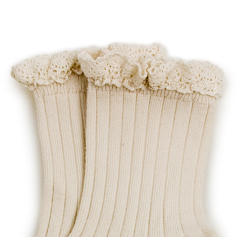 Lili - Lace Trim Ribbed Ankle Socks - 037 Doux Agneaux