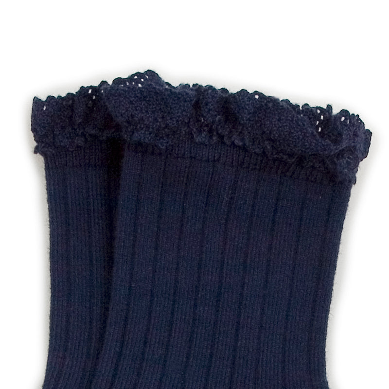 Lili - Lace Trim Ribbed Ankle Socks - 044 Nuit Etoile