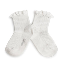 Lili - Lace Trim Ribbed Ankle Socks - 908 Bianco Neige