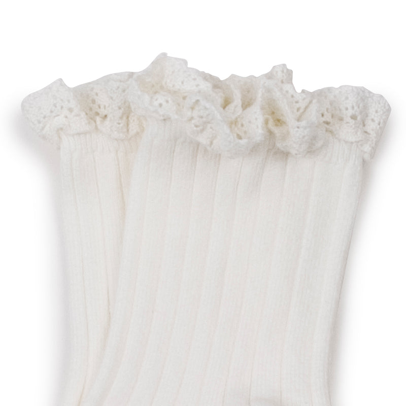 Lili - Lace Trim Ribbed Ankle Socks - 908 Bianco Neige