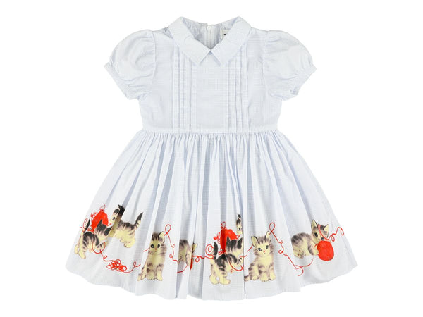 WANDA KITTENS DRESS WITH PRINT - BLEU