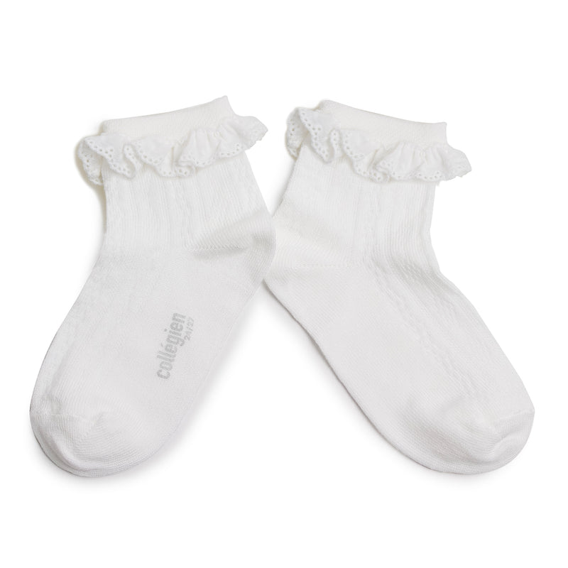 Marie-Antoinette - Lightweight Socks w Broderie Anglaise - 908 Bianco Neige