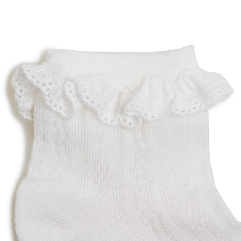 Marie-Antoinette - Lightweight Socks w Broderie Anglaise - 908 Bianco Neige