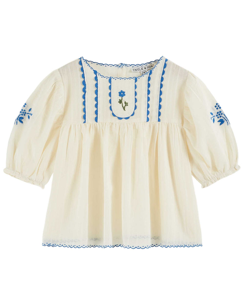 HAND EMBROIDERED PLAIN BLOUSE - ECRU