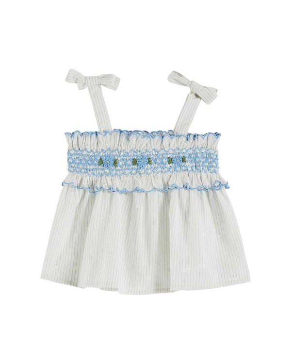 SCALLOPED SMOCKED TOP - RAYURE CIEL