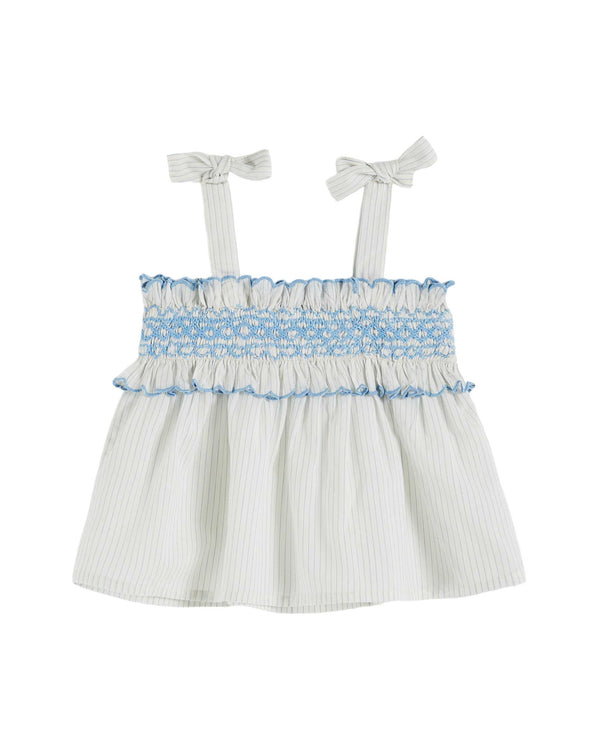 SCALLOPED SMOCKED TOP - RAYURE CIEL