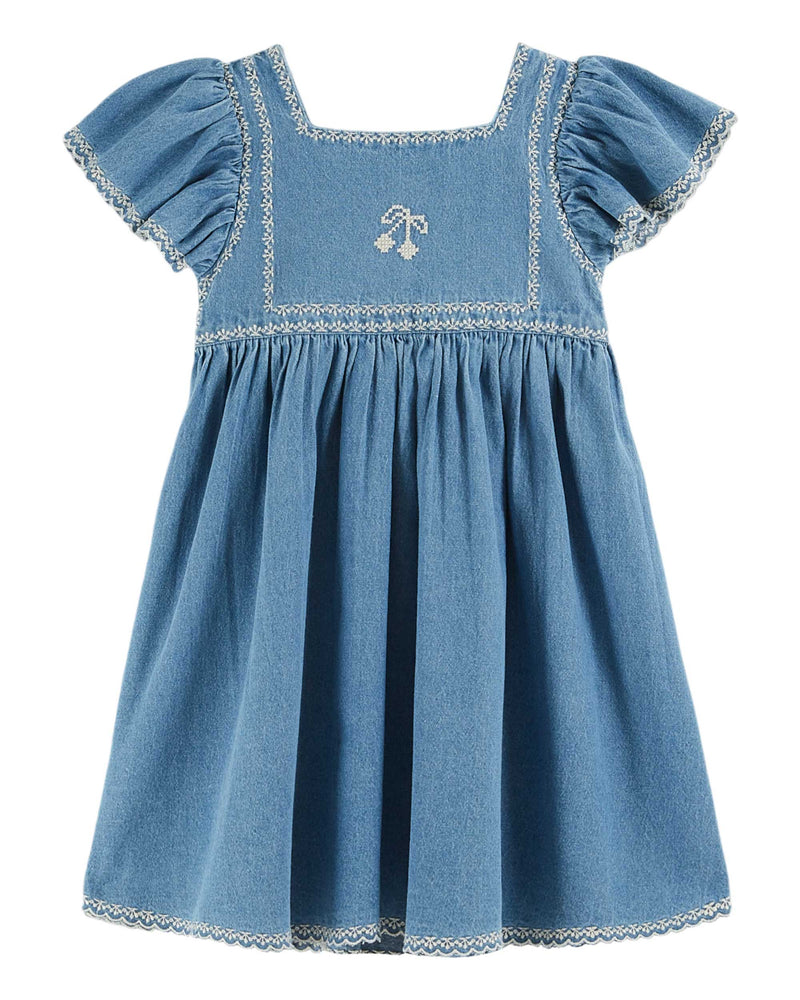 DENIM EMBROIDERED DRESS - DENIM LIGHT