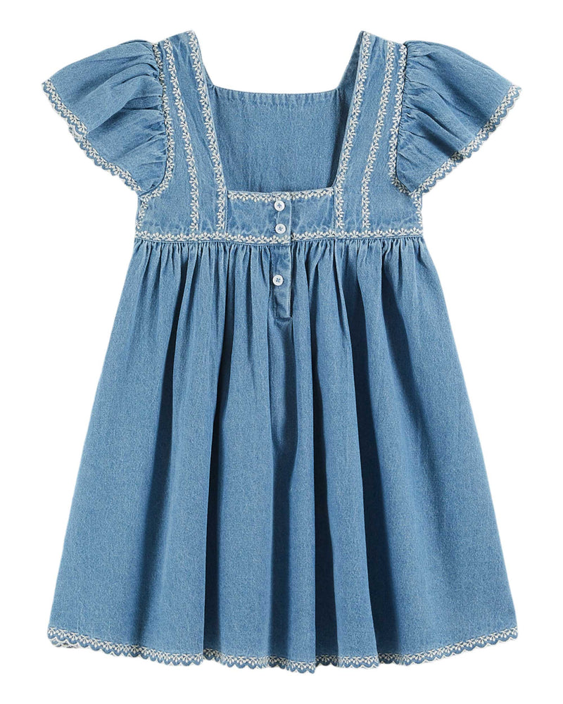 DENIM EMBROIDERED DRESS - DENIM LIGHT