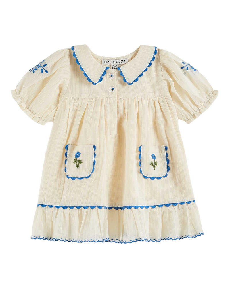 PLAIN EMBROIDERED DRESS - ECRU