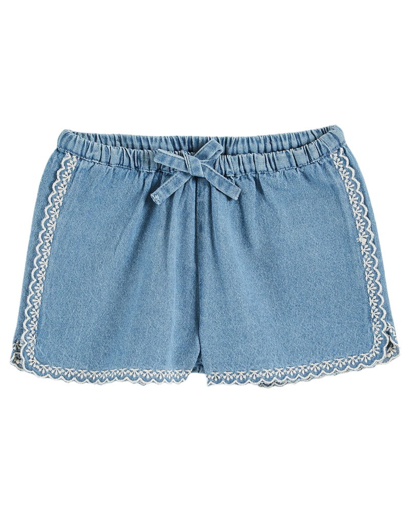 EMBROIDERED LIGHT DENIM SHORTS - DENIM LIGHT