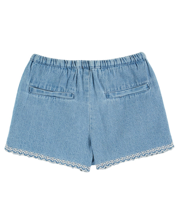 EMBROIDERED LIGHT DENIM SHORTS - DENIM LIGHT