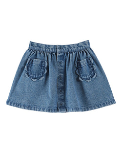 DENIM FLOWER POCKET SKIRT - DENIM