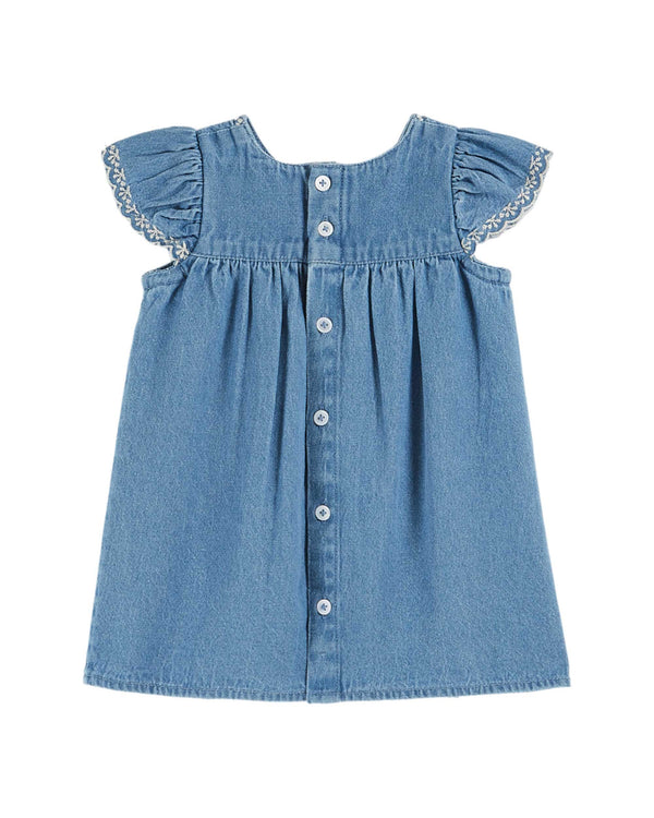 CHERRIES EMBROIDERED BABY DRESS - DENIM LIGHT