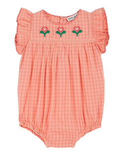 GINGHAM EMBROIDERED ROMPER - VICHY PIVOINE