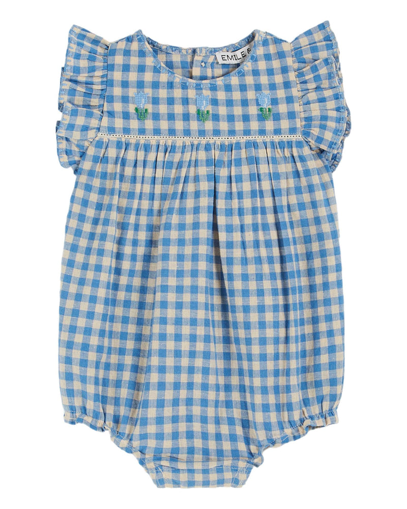 GINGHAM EMBROIDERED ROMPER - VICHY LAGON