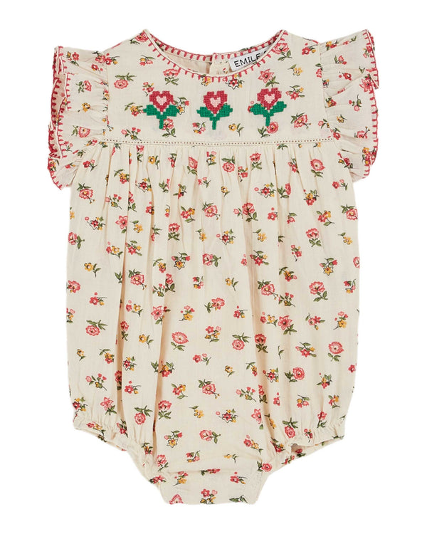 PRINTED EMBROIDERED ROMPER - FLORESCO