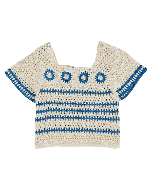 STRIPED CROCHET PULLOVER - ECRU