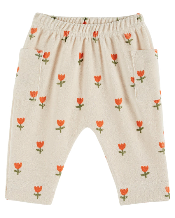 PRINTED TERRY SIRWAL PANTS - GRANDE TULIPE CREME