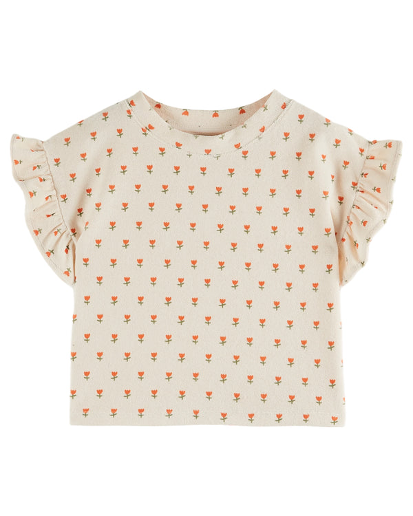 PRINTED TERRY TEE SHIRT - PETITE TULIPE CREME