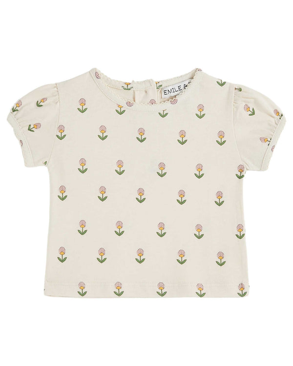 PRINTED PICOT EDGE TEE SHIRT - FLEURS DOUCE