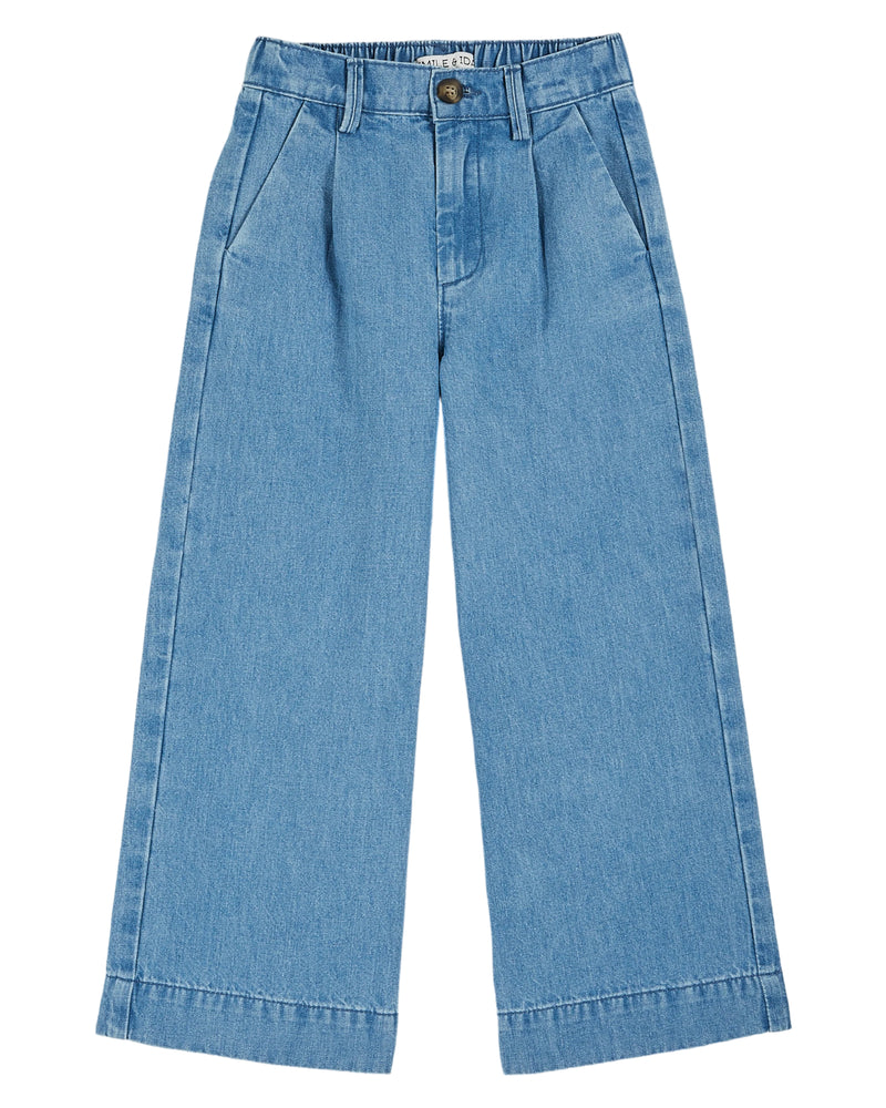 EMBROIDERED POCKET WIDE TROUSERS - DENIM