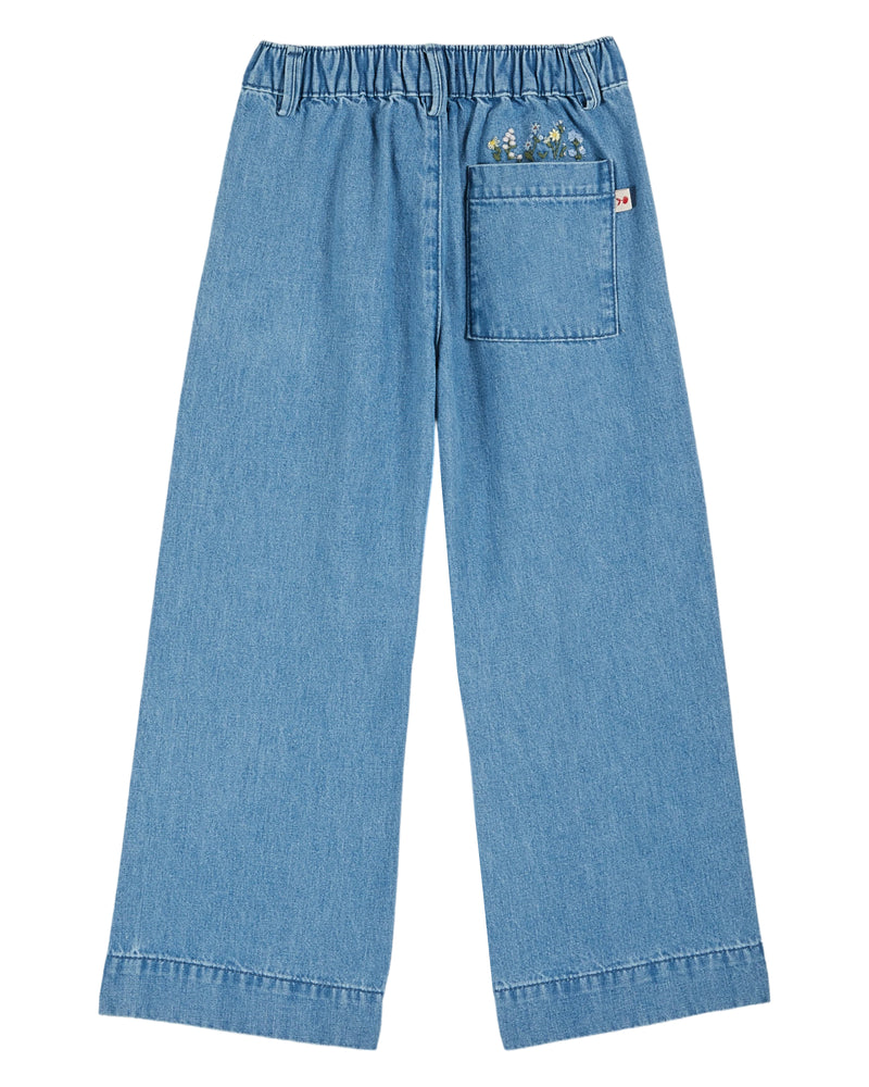 EMBROIDERED POCKET WIDE TROUSERS - DENIM