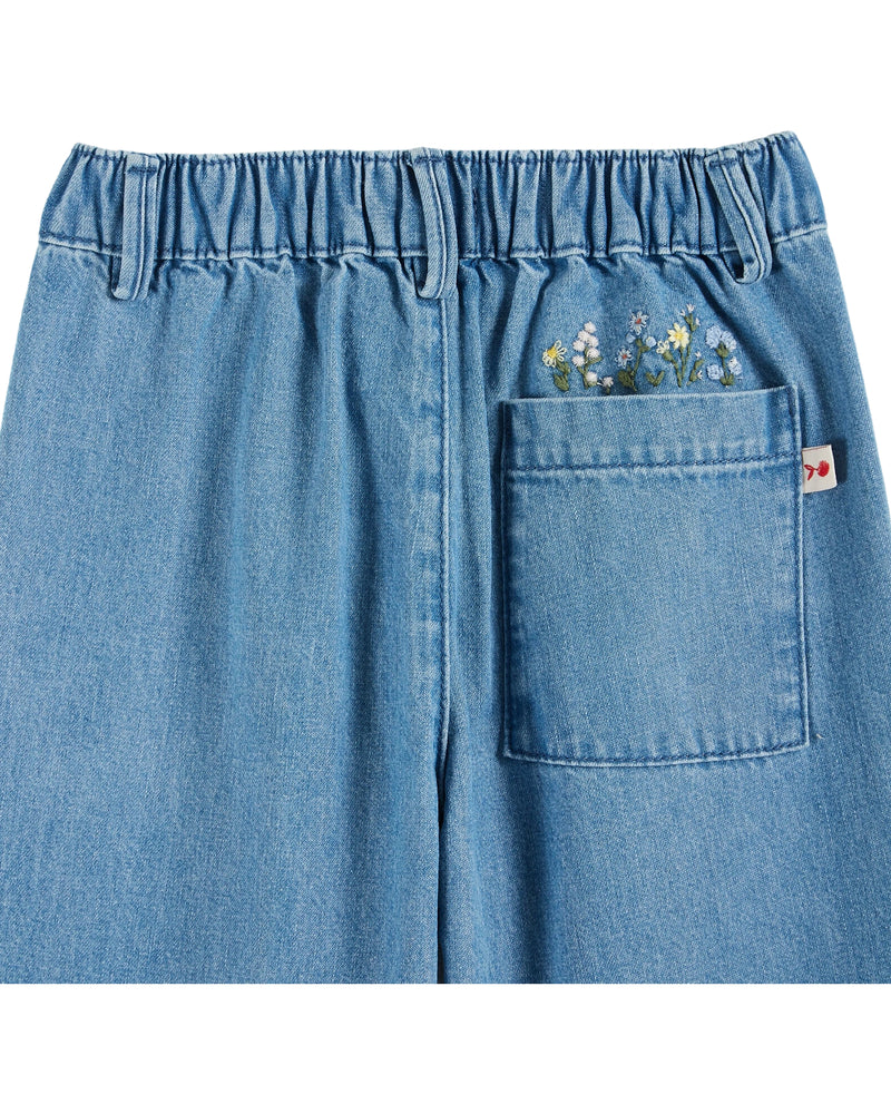 EMBROIDERED POCKET WIDE TROUSERS - DENIM