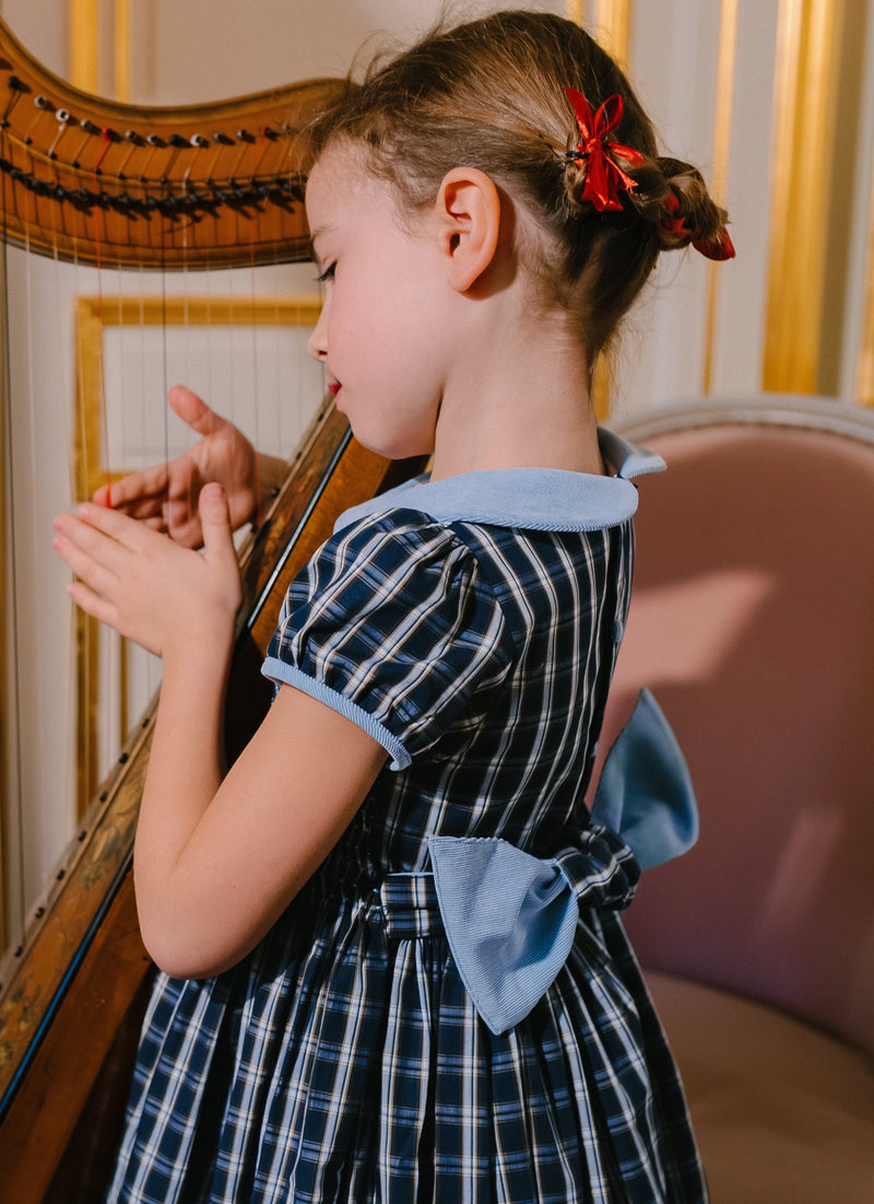 ANGELICA NAVY TARTAN SMOCKED DRESS