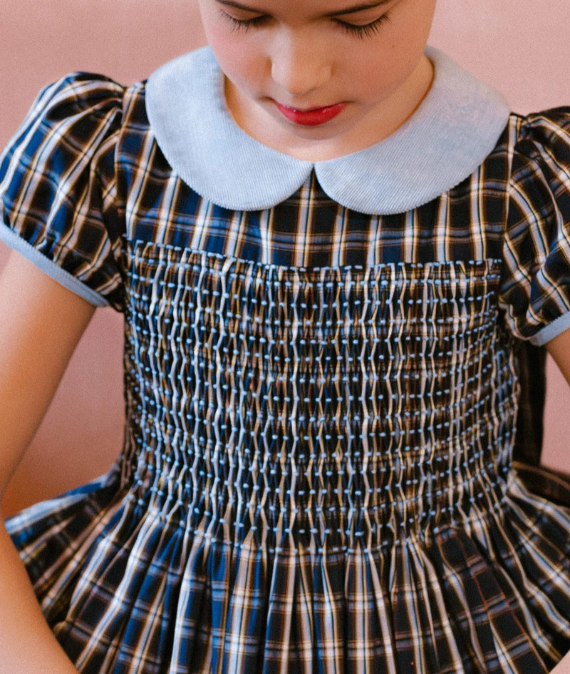 ANGELICA NAVY TARTAN SMOCKED DRESS