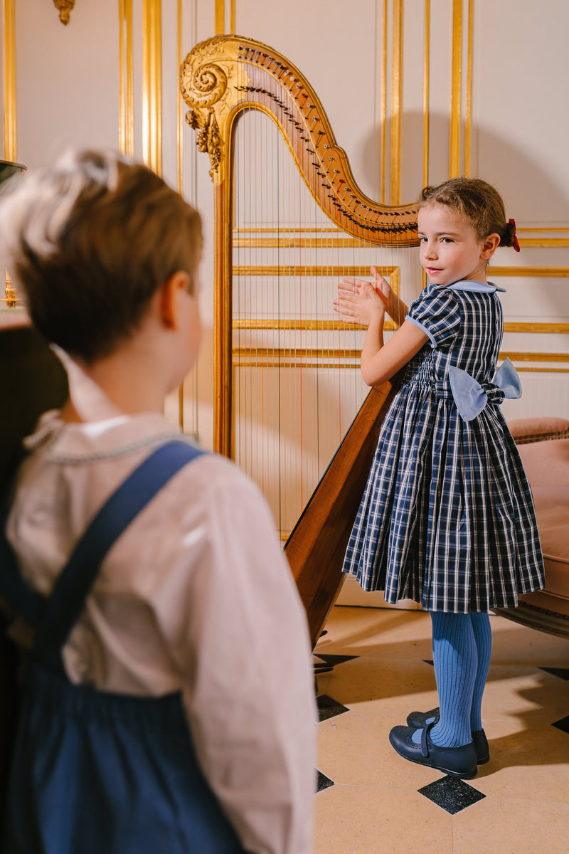 ANGELICA NAVY TARTAN SMOCKED DRESS