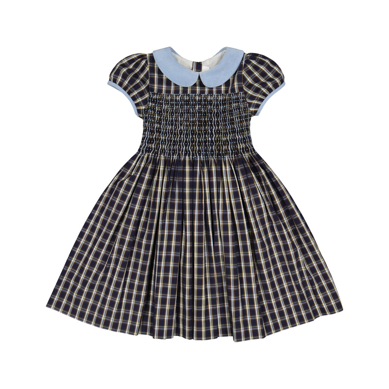 ANGELICA NAVY TARTAN SMOCKED DRESS