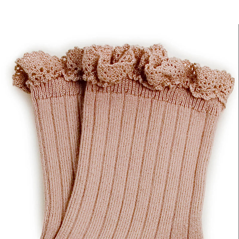 Lili - Lace Trim Ribbed Ankle Socks - 331 Vieux Rose