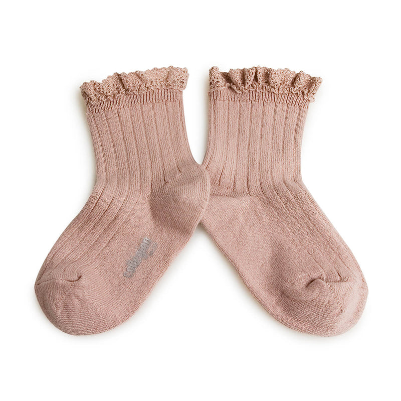 Lili - Lace Trim Ribbed Ankle Socks - 331 Vieux Rose