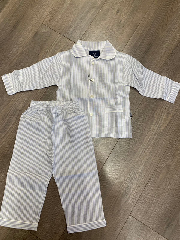 Linen Striped Kids Pyjamas - Blue