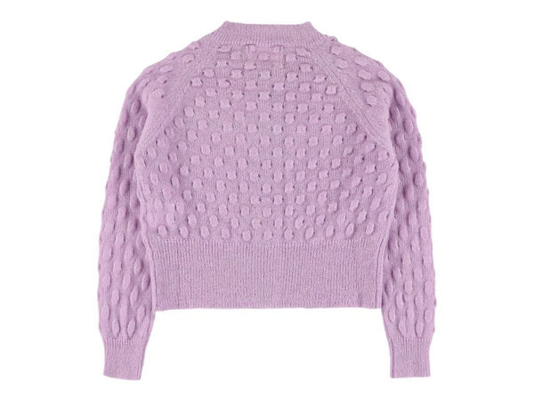 VERONA WAFFLE GIRLS CROPPED CARDIGAN - LILAC