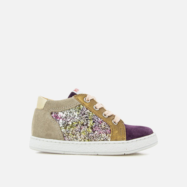 MOUSSE ZIP TOP SNEAKERS in GLOSS PRINT-LAM - NUDE ARGENT-AMBRE