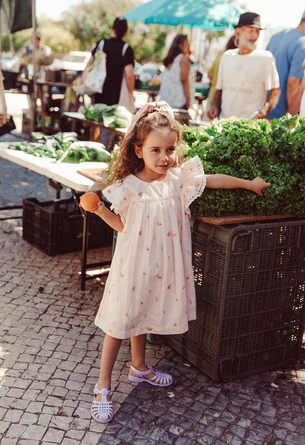 SHANTI DRESS - PINK BOUQUET STRIPES