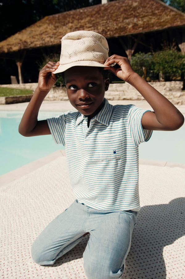 STRIPED TERRY POLO SHIRT - RAYURE AZUR FINE