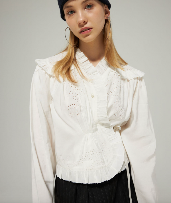 Wrap broderie anglaise top - cream
