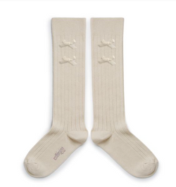 Hortense -  Ribbed Knee-high Socks with Velvet Bows - Doux Agneaux