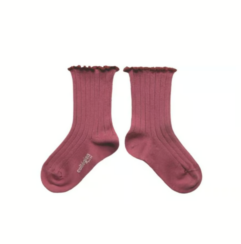 Delphine - Lettuce Trim Ribbed Socks - 436 Raisin Rose