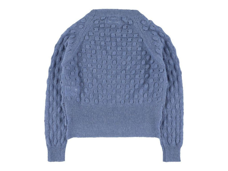 VICKY WAFFLE GIRLS CROPPED CARDIGAN - BLEU