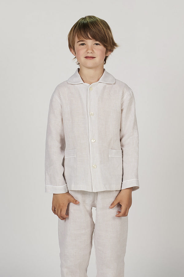 Linen Striped Kids Pyjamas - Biege