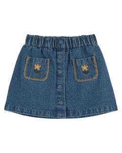 EMBROIDERED FLOWERS POCKET DENIM SKIRT - AA060A - DENIM