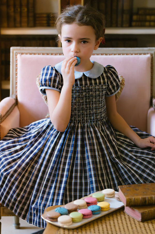 ANGELICA NAVY TARTAN SMOCKED DRESS