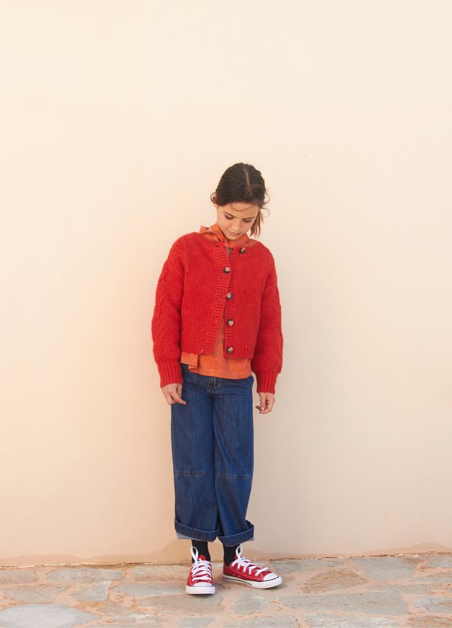 knitted cardigan - tomato red